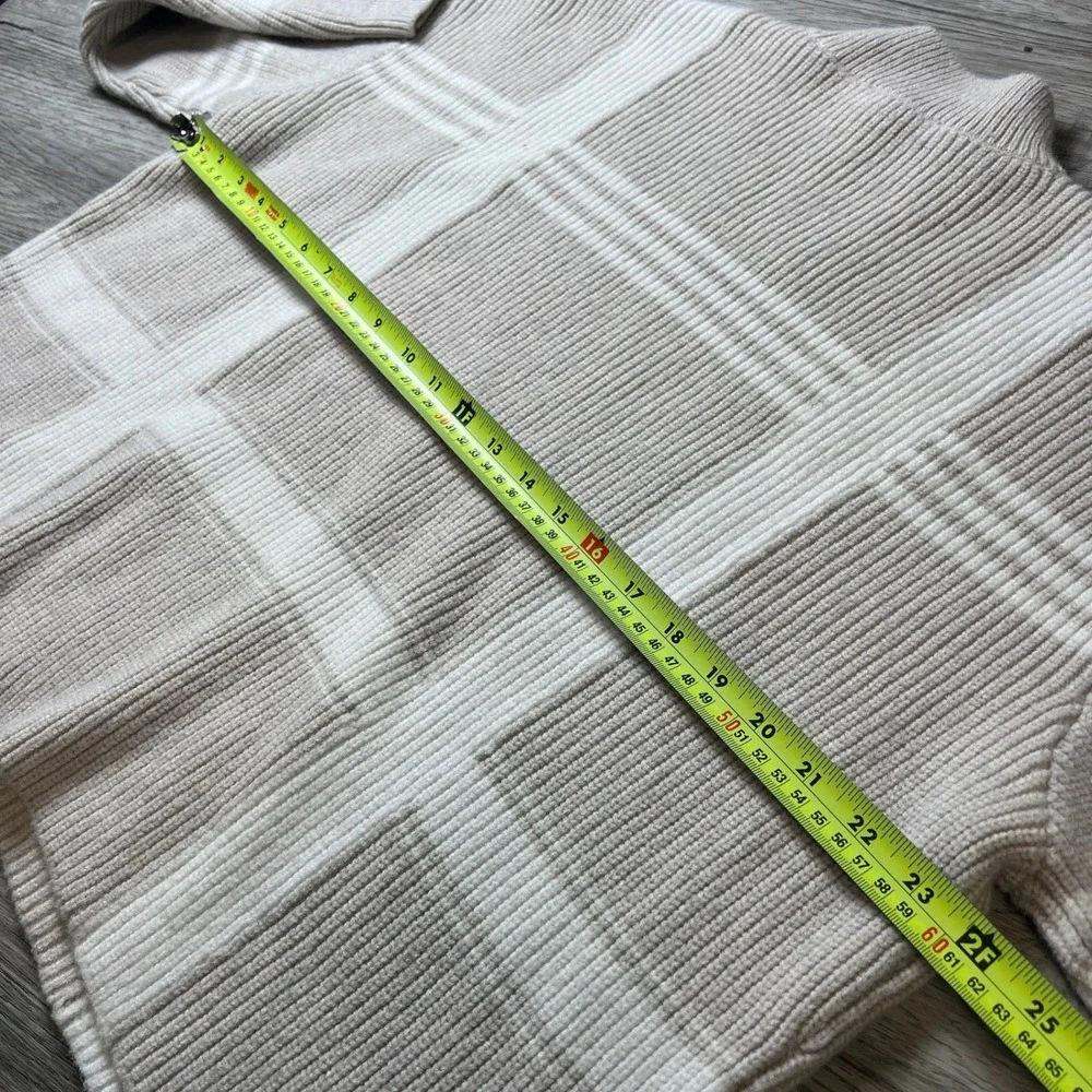 Ann Taylor Sweater Womens XL Beige Windowpane Plaid Mock Neck‎ Ribbed Pullover